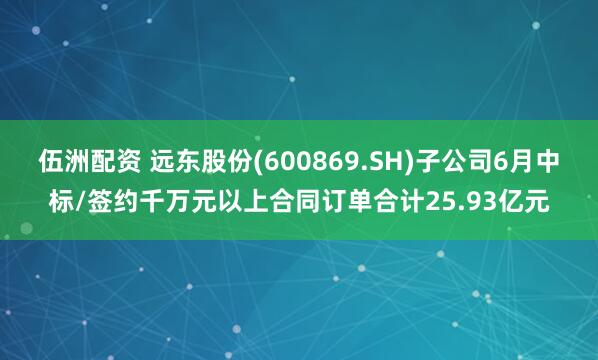 伍洲配资 远东股份(600869.SH)子公司6月中标/签约千万元以上合同订单合计25.93亿元